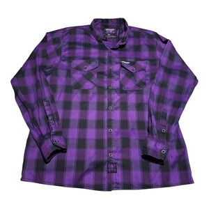 Drop Em Wear Purple/Black Flannel Plaid Casual Button Down Mens 2XT Cotton Blend